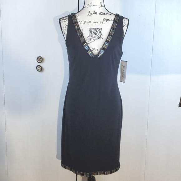 Joseph Ribkoff- Womens Black Double V Beaded Evening Dress Stunning! Sz.10 - Picture 3 of 12